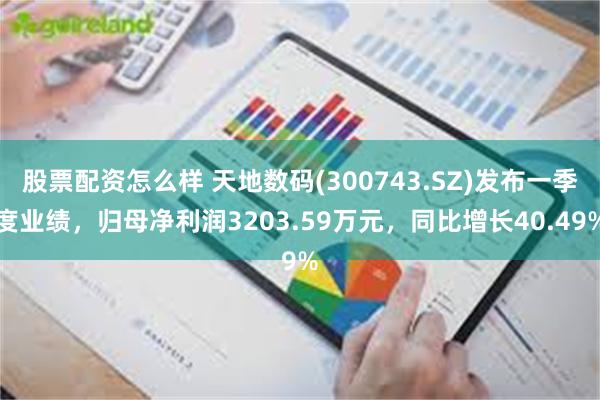 股票配资怎么样 天地数码(300743.SZ)发布一季度业绩，归母净利润3203.59万元，同比增长40.49%
