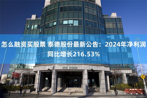 怎么融资买股票 泰德股份最新公告：2024年净利润同比增长216.53%