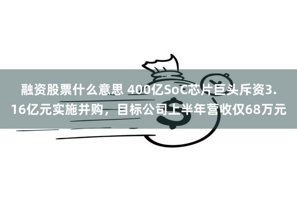 融资股票什么意思 400亿SoC芯片巨头斥资3.16亿元实施并购，目标公司上半年营收仅68万元